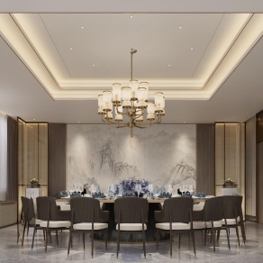 新中式餐厅包间3D模型下载